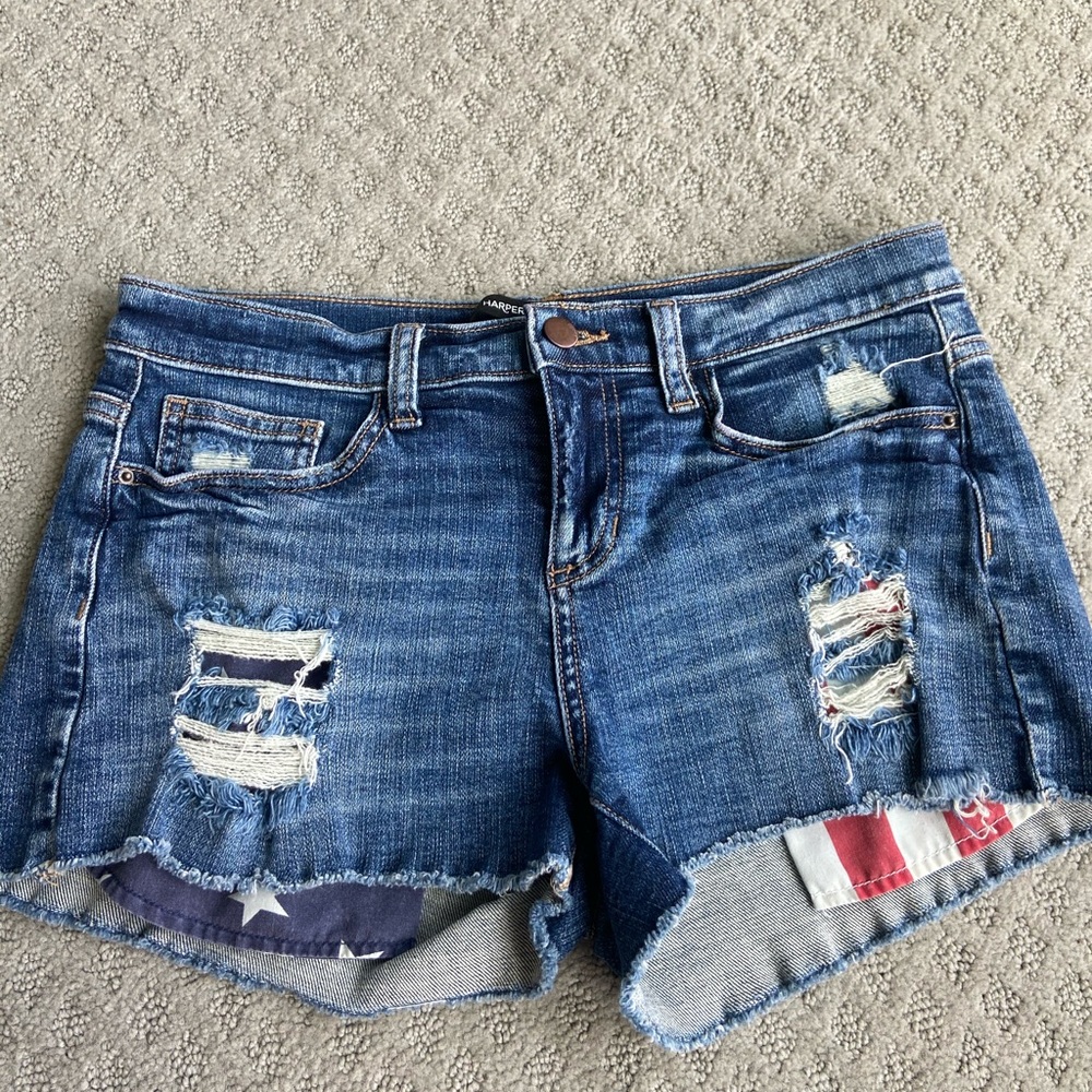 Harper red/white/blue jean shorts